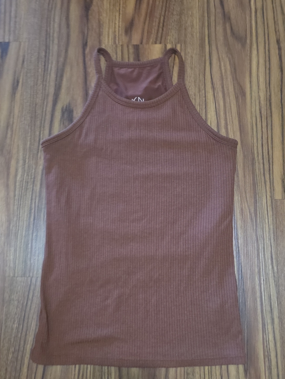Klassy Network Ribbed High-Neck Tank Top - Brown